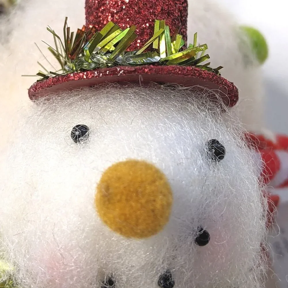 Set Of Three Fluffy Little Snowmen Christmas Tree Ornaments